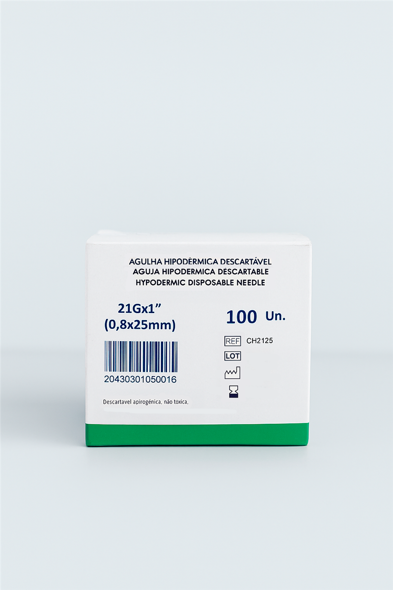 Agulha Hipodérmica 21Gx1" (0,8x25mm)