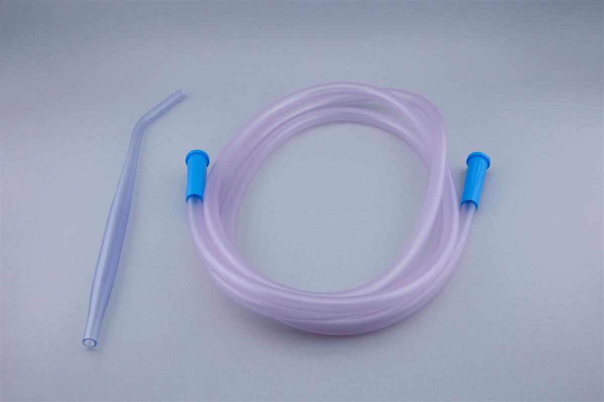Regular Yankauer cannula and smooth suction tube with blue connectors