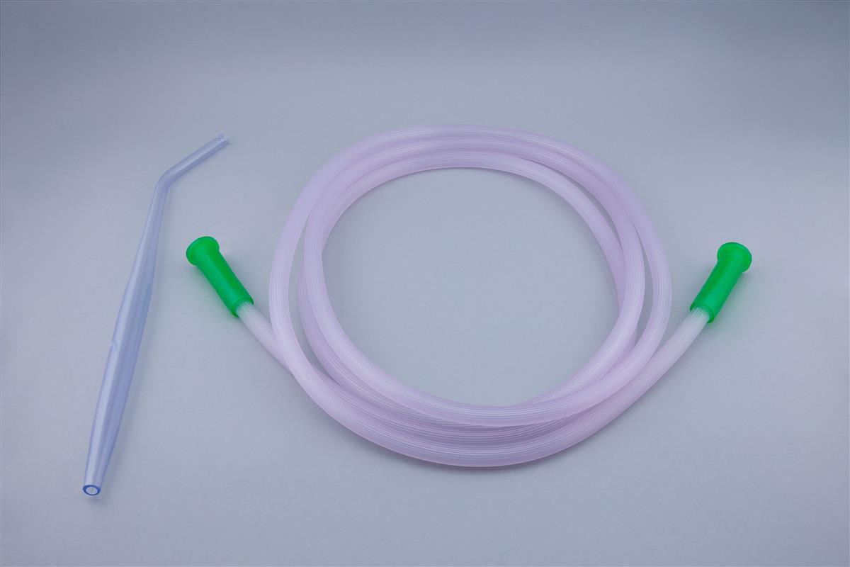 Medium Yankauer cannula with control and striped suction tube with green connectors