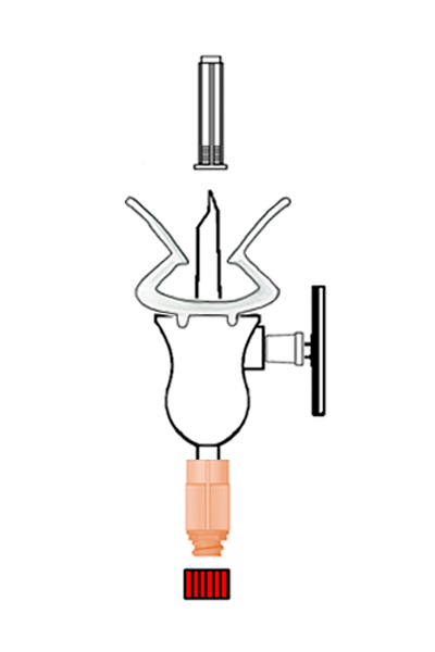 Mini perfurador com filtro, com fixador para frascos universal, com Válvula Caresafe® Opaca