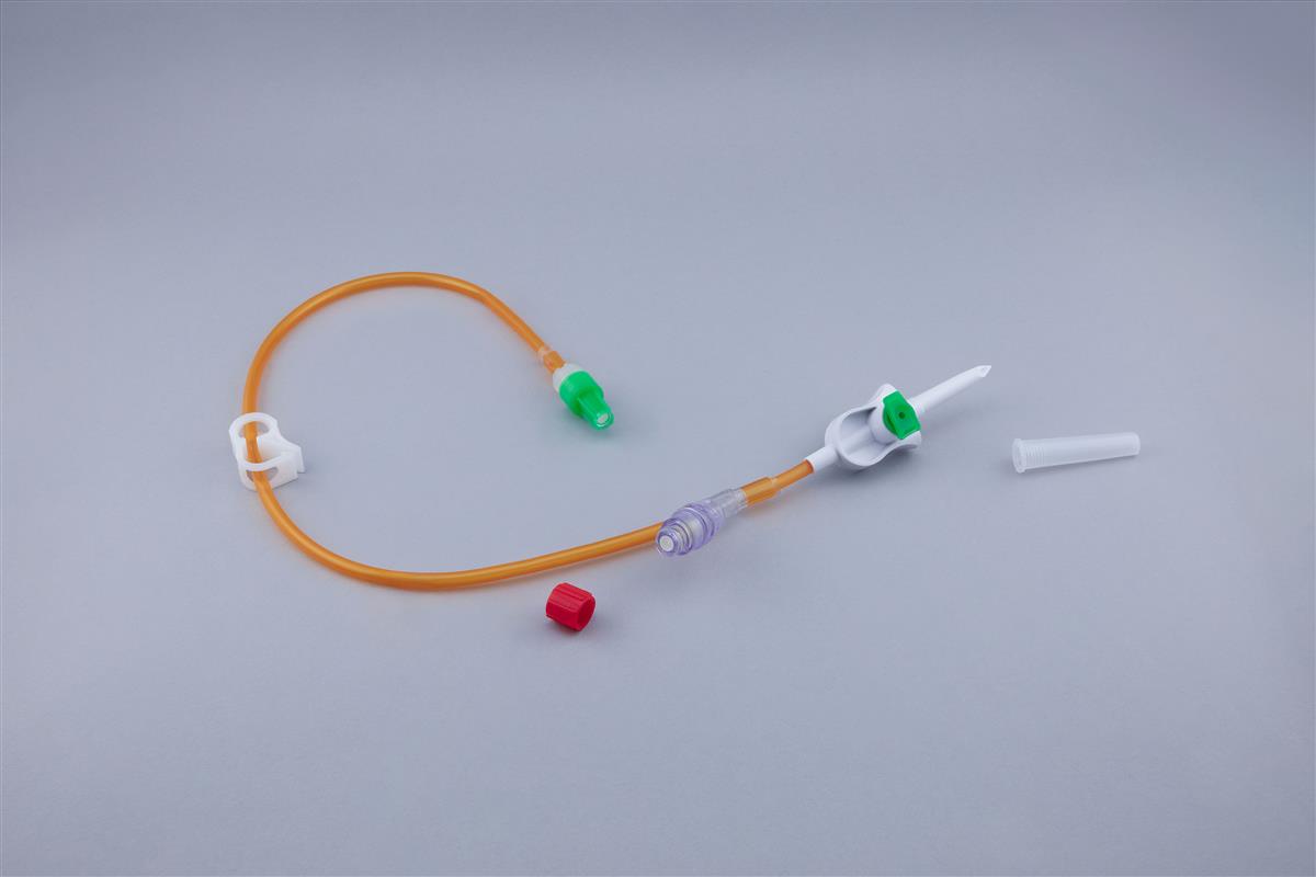 Linha de preparação de Citostáticos opaca laranja com Perfurador Bicanal, Válvula Gen2® em Y e Luer Lock móvel com filtro purga